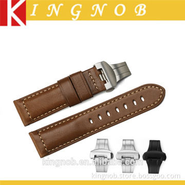 24mm Stainless Steel Deployment Clasp Handmade Calf Skin leather Watch Band